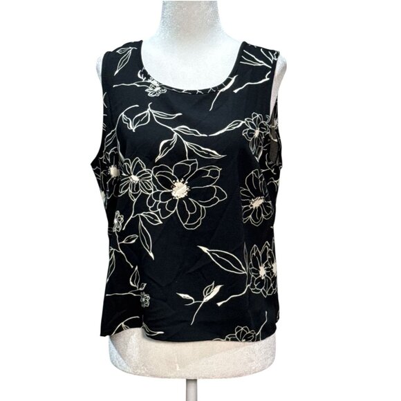 Susan Graver Modern Essentials Size M Womens Floral Knit Tank Black White fresh - Picture 2 of 7